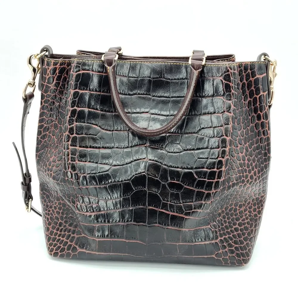 Dooney & Bourke Dillen Croco Leather Satchel - Espresso Dark Brown Bag - Picture 4 of 16